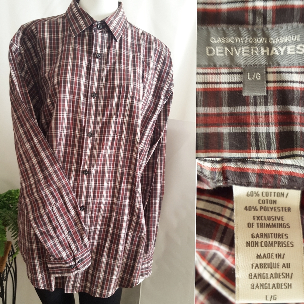 NEW🔥Men's Denver Hayes🍂Long Flannel Shirt Burgendy-Brown Plaid Long Sleeve